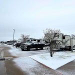 An RV in snowy weather.