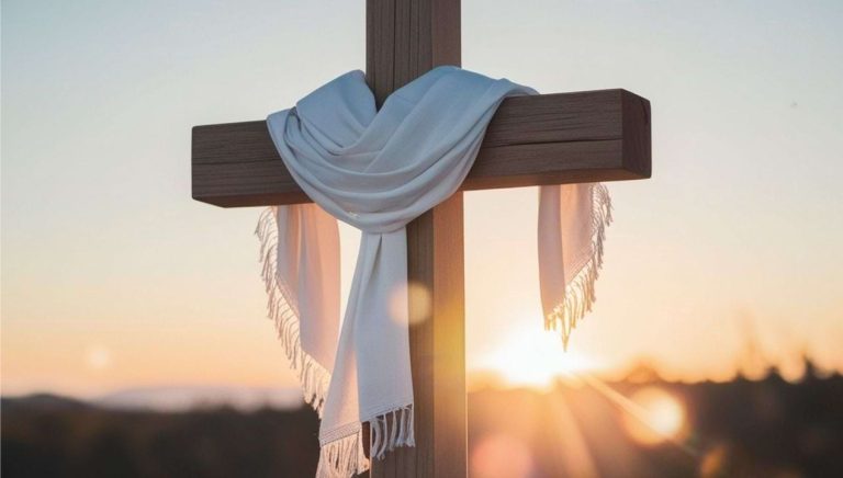 Cross in front of sunrise