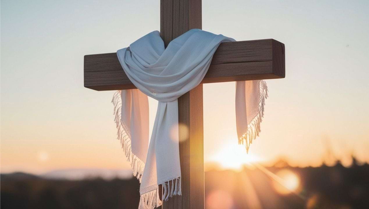 Cross in front of sunrise